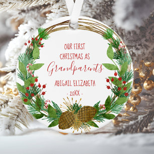 Rustikale Weihnachts-Baby-Foto-Großeltern mit Name Ornament