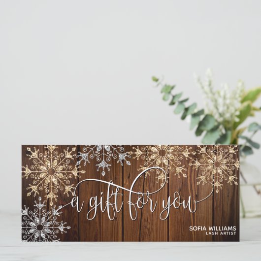 Rustikale Weihnachts-Gold-Schneebeschein-Geschenkk (Stehend Vorderseite)