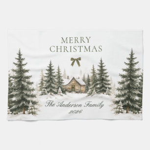 Rustikale Weihnachts-Hütte Olive Familie Frohe Wei Geschirrtuch