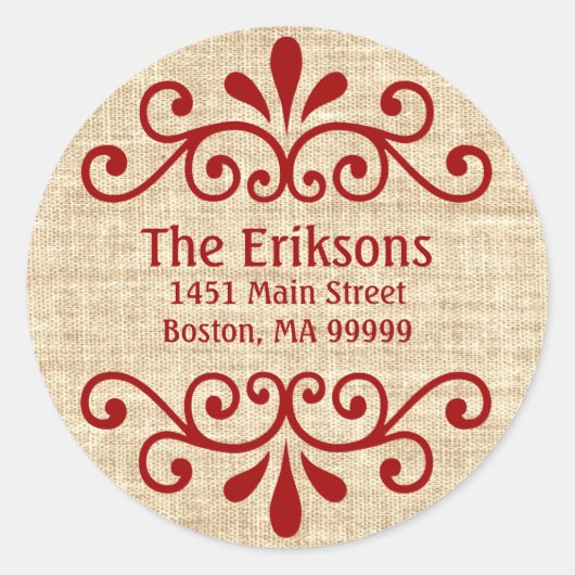 Rustikale Weihnachts-Personalisiert-Adressetikette Runder Aufkleber (Vorderseite)