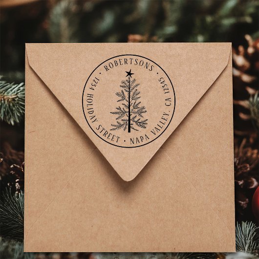 Rustikale Weihnachts-Pine-Tannen-Rücksendeadresse Permastempel