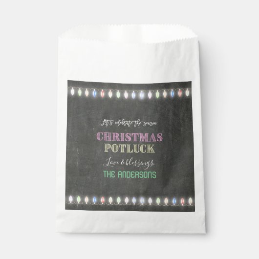 Rustikale Weihnachts Potluck Chalkboard String Lig Geschenktütchen (Vorderseite)