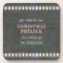 Rustikale Weihnachts Potluck Chalkboard String Lig Getränkeuntersetzer