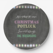 Rustikale Weihnachts Potluck Chalkboard String Lig Pappteller (Vorderseite)