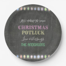 Rustikale Weihnachts Potluck Chalkboard String Lig