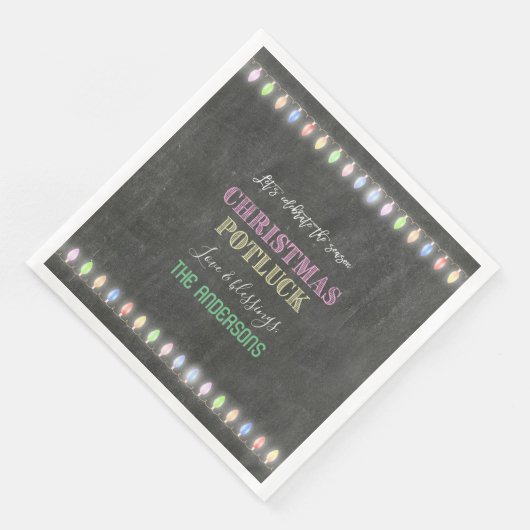 Rustikale Weihnachts Potluck Chalkboard String Lig Serviette (Ecke)