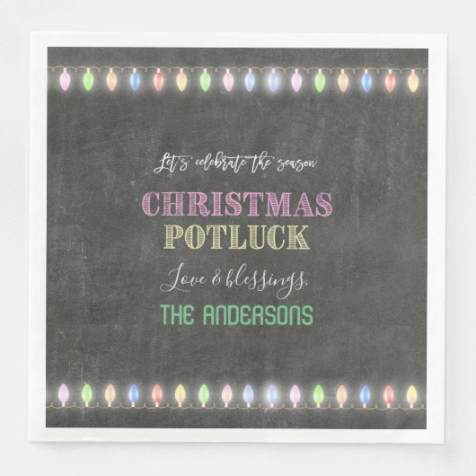 Rustikale Weihnachts Potluck Chalkboard String Lig Serviette (Vorderseite)