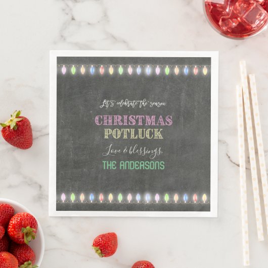 Rustikale Weihnachts Potluck Chalkboard String Lig Serviette (Beispiel)