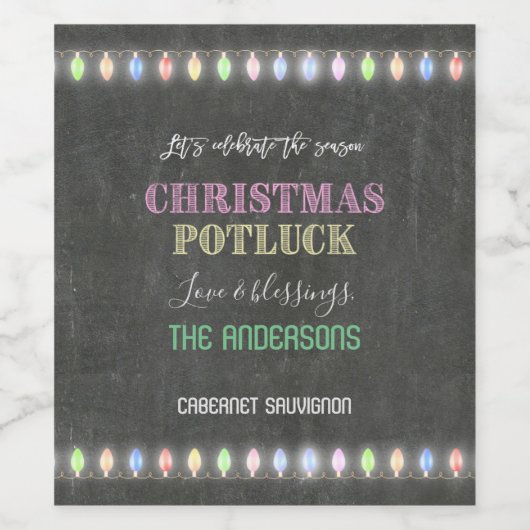 Rustikale Weihnachts Potluck Chalkboard String Lig Weinetikett (Einzelnes Label)