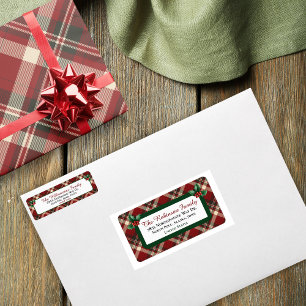 Rustikale Weihnachts-Rot-Grün-Tartan-Karo-Adresse Adressaufkleber