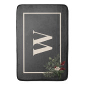 Rustikale Weihnachts-Schwarz-Creme-Monogramm-Pine Badematte (Vorderseite Vertikal)