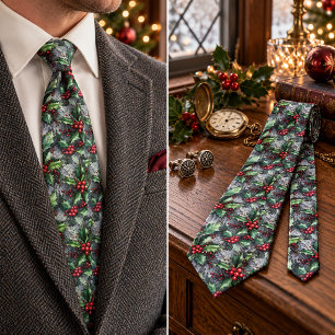 Rustikale Weihnachts-Stechpalmen-Beeren Vintage-Bo Krawatte