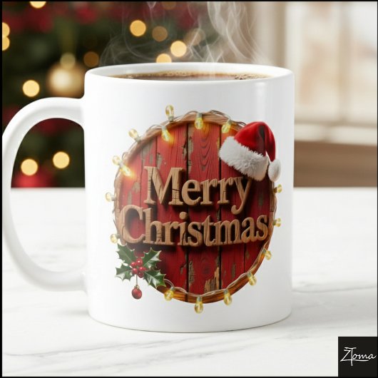 Rustikale Weihnachts-String-Lichter aus Holz Kaffeetasse