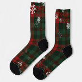 Rustikale Weihnachts-Tartanmuster-Socken mit Schne Socken (Linkes Detail)