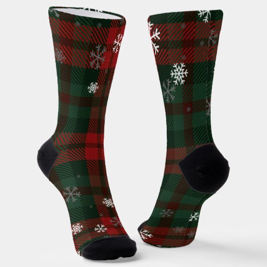 Rustikale Weihnachts-Tartanmuster-Socken mit Schne Socken (Gewinkelt)