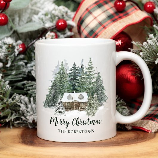 Rustikale Weihnachts-Waldhütte Kaffeetasse
