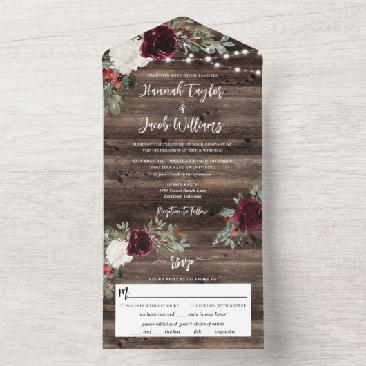 Rustikale Weihnachts-Winter-Waldsaitenlichter Hoch All In One Einladung (Innen Boden)