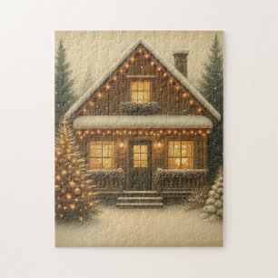 Rustikale Weihnachts-/Winterhütte Puzzle