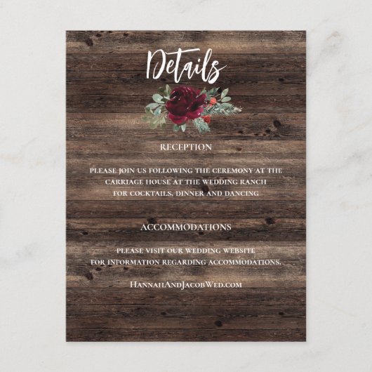 Rustikale Weihnachts-Winterwaldhochzeit Begleitkarte (Vorderseite)