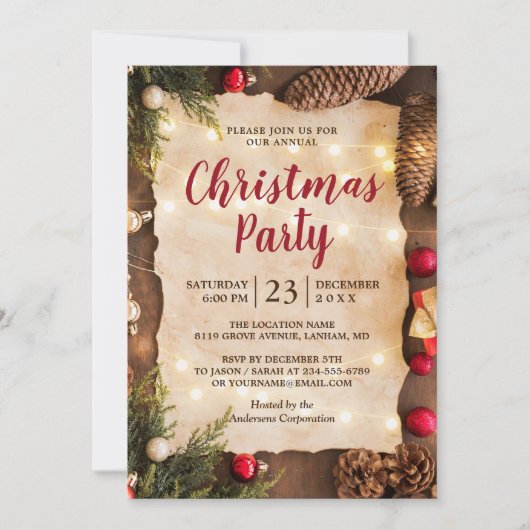 Rustikale Weihnachtsatmosphäre Lights Feier Einladung (Vorderseite)