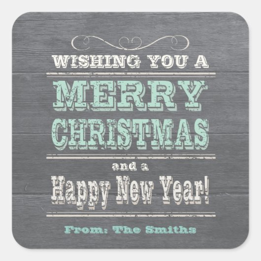 Rustikale Weihnachtsaufkleber "Green Custom" Quadratischer Aufkleber (Vorderseite)