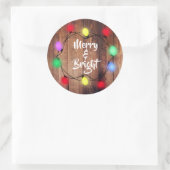 Rustikale Weihnachtsaufkleber "Merry & Bright" Runder Aufkleber (Tasche)