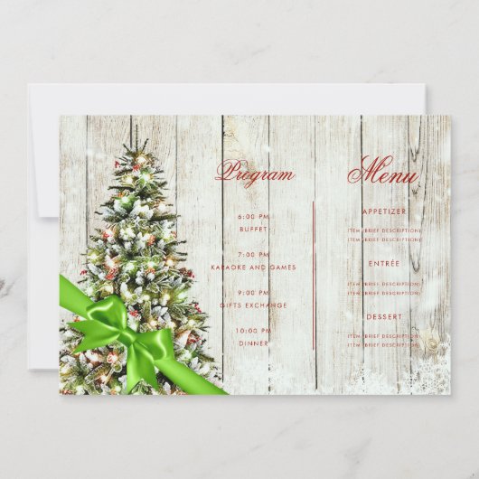 Rustikale Weihnachtsbaum Einladung Programm Menü G (Rückseite)