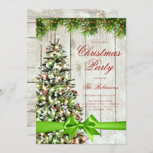 Rustikale Weihnachtsbaum Einladung Programm Menü G (Vorne/Hinten)