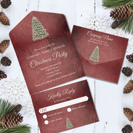 Rustikale Weihnachtsbaum Rote Gesellschaft Feierta All In One Einladung