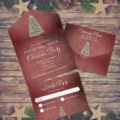 Rustikale Weihnachtsbaum Rote Gesellschaft Feierta All In One Einladung