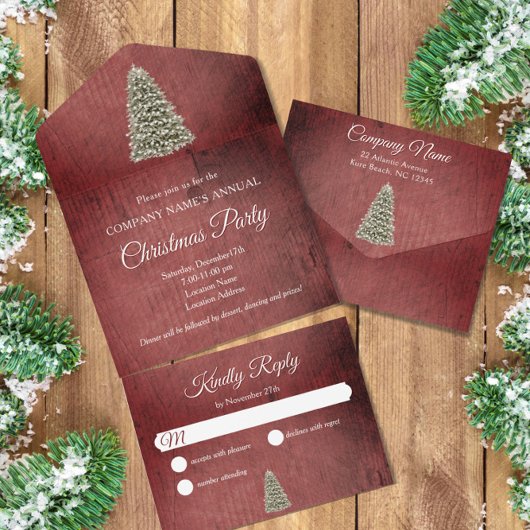 Rustikale Weihnachtsbaum Rote Gesellschaft Feierta All In One Einladung