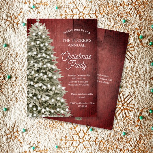 Rustikale Weihnachtsbaum Rote Gesellschaft Feierta Einladung