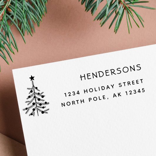 Rustikale Weihnachtsbaum-Rücksendeadresse Gummistempel