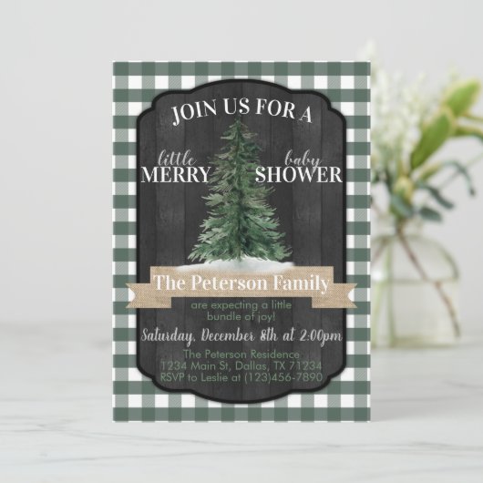 Rustikale Weihnachtsbaumdusche Einladung (Stehend Vorderseite)
