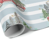 Rustikale Weihnachtsbaume Blau Streifen Geschenkpapier (Rolleneckpunkt)