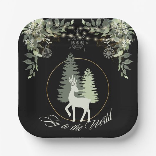 Rustikale Weihnachtsbäume im Hirschen Pappteller (Vorderseite)