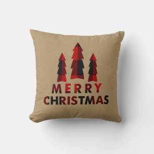 Rustikale Weihnachtsbäume Roter Buffalo Karo Kissen