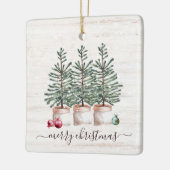 Rustikale Weihnachtsbaumen Frohe Weihnachten Keramikornament (Links)