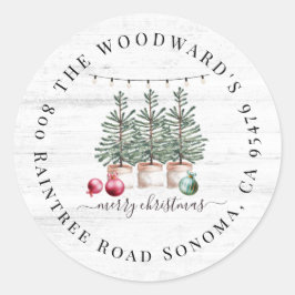 Rustikale Weihnachtsbaumen Rücksendeadresse Sticke Runder Aufkleber