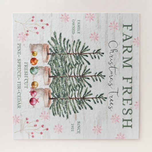 Rustikale Weihnachtsbaumfamilie Puzzle (Horizontal)