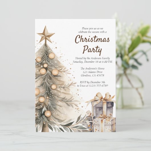 Rustikale Weihnachtsbaumfeier Einladung (Stehend Vorderseite)