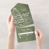 Rustikale Weihnachtsbaumfirma Party Holiday Green All In One Einladung (Abreißen)