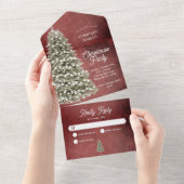 Rustikale Weihnachtsbaumfirma Party Holiday Red All In One Einladung (Abreißen)