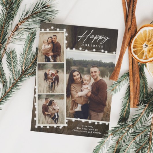 Rustikale Weihnachtsbeleuchtung 4 FotoCollage Feiertagskarte
