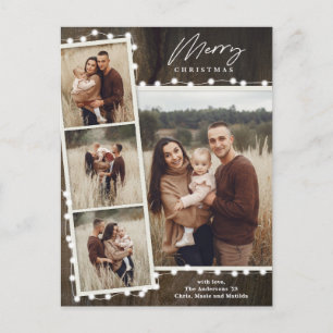Rustikale Weihnachtsbeleuchtung 4 FotoCollage Feiertagspostkarte