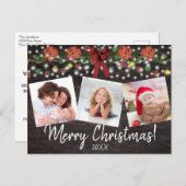 Rustikale Weihnachtsbeleuchtung & Garland 3 Foto Feiertagspostkarte (Vorne/Hinten)