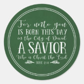 Rustikale Weihnachtsbibel Verse Typografie Grün Runder Aufkleber (Vorderseite)