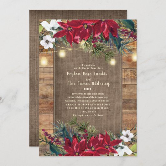 Rustikale Weihnachtsblumen, Twinkle Light Einladung (Vorne/Hinten)