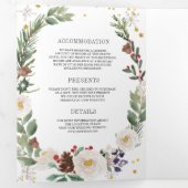 Rustikale Weihnachtsblumenmonogramm QR-Code Hochze Dreifach Gefaltete Einladung (Innen Erste Seite)