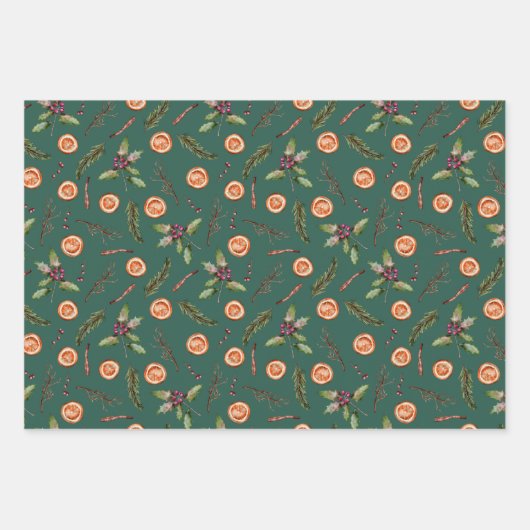 Rustikale Weihnachtsbotanicals Wrapping Paper Shee Geschenkpapier Set (Vorderseite)